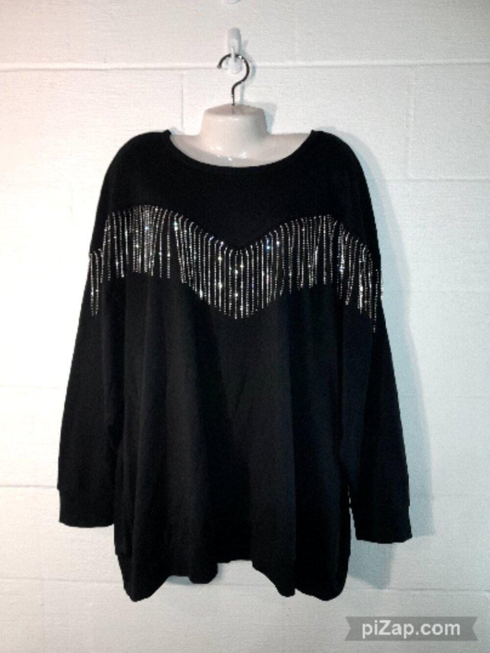 Torrid Drop Shoulder Rhinestone Fringe Sweatshirt Plus Size 4 Black Western Glam